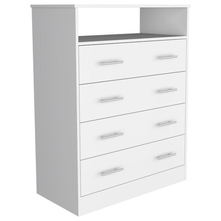 Tuhome Peru L Four Drawer Dresser, Superior Top, One Open Shelf, White CLB6744